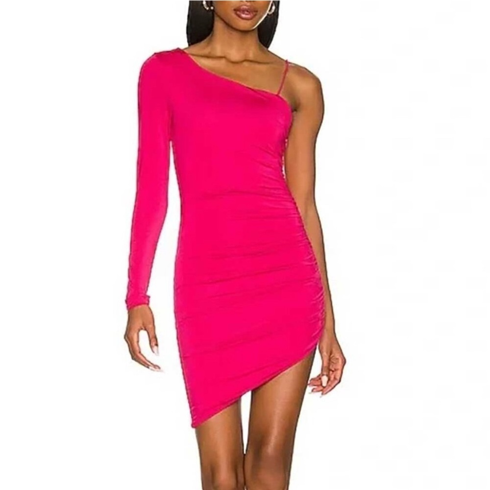 Superdown Brie one sleeve dress hot pink